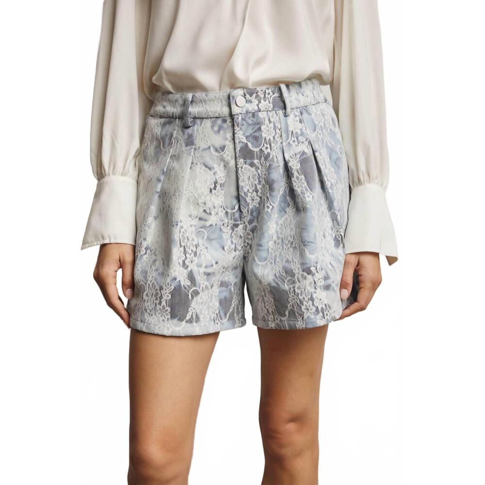 NEW FORTE lace overlay denim shorts in blue
